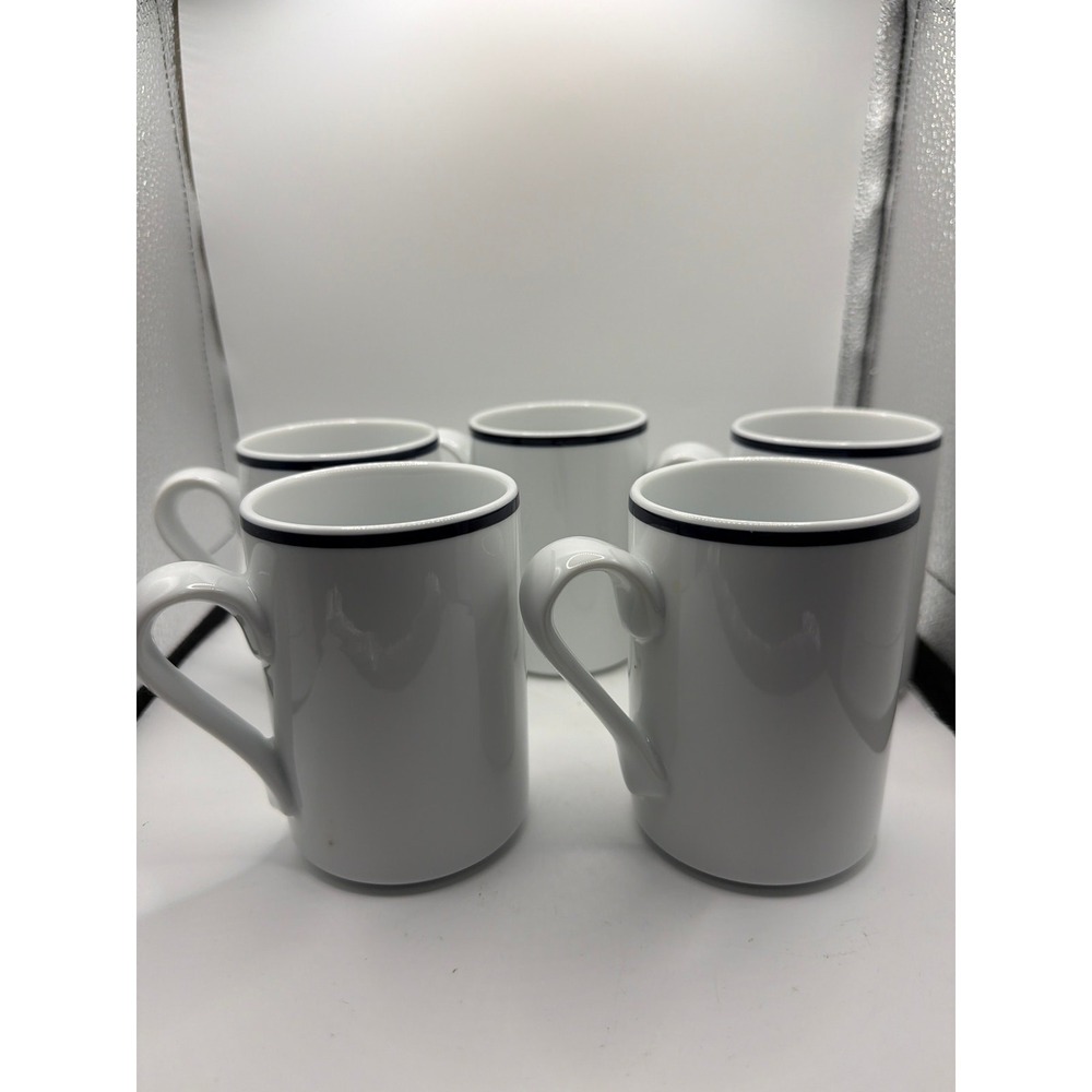Set Of 5 Dansk Christianshavn White With Blue Bistro Mugs Coffee Cups Portugal